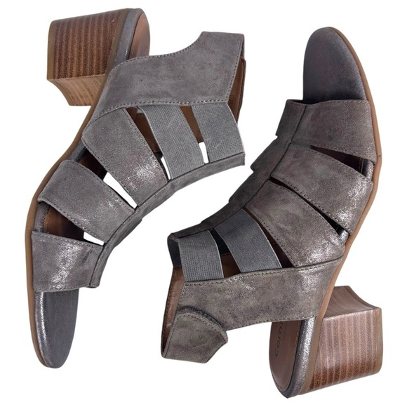 COMFORTIVA ALEXIS CT0006208 SMOKE LEATHER METALLIC BLOCK HEEL GLADIATOR SANDALS - Picture 4 of 13